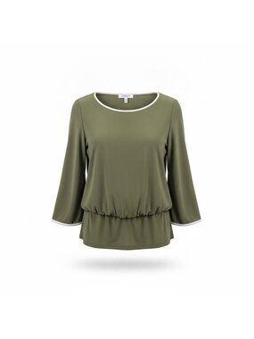 Chaus Womens Green Blouse Elastic Waist Contrast Trim Size M
